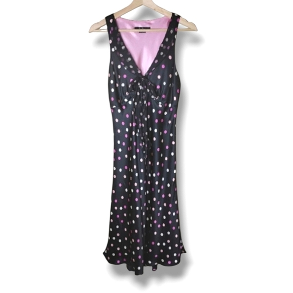 ECI New York Y2K Silk Babydoll Dress 8 Bow Front Retro Pin-Up Polka Dot Barbie - Picture 1 of 10